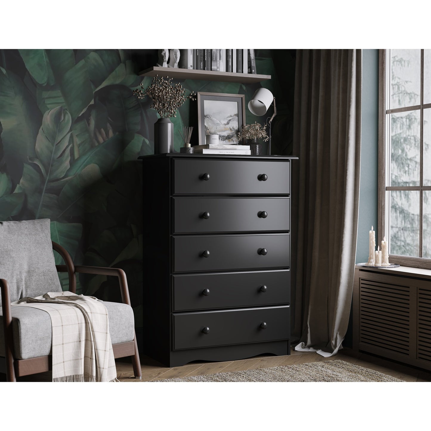 Commode à 5 tiroirs 100 % bois massif Palace Imports avec poignées en métal ou en bois