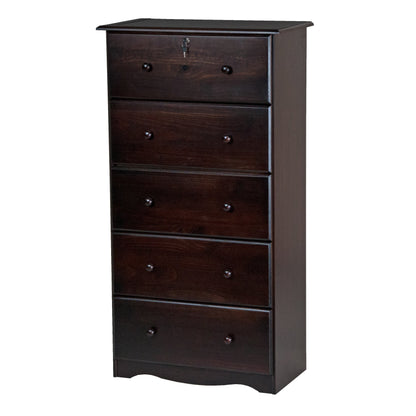 Commode à 5 tiroirs jumbo 100 % bois massif Palace Imports avec serrure et poignées en métal ou en bois