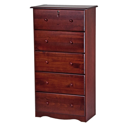 Commode à 5 tiroirs jumbo 100 % bois massif Palace Imports avec serrure et poignées en métal ou en bois