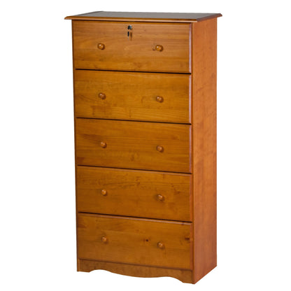 Commode à 5 tiroirs jumbo 100 % bois massif Palace Imports avec serrure et poignées en métal ou en bois
