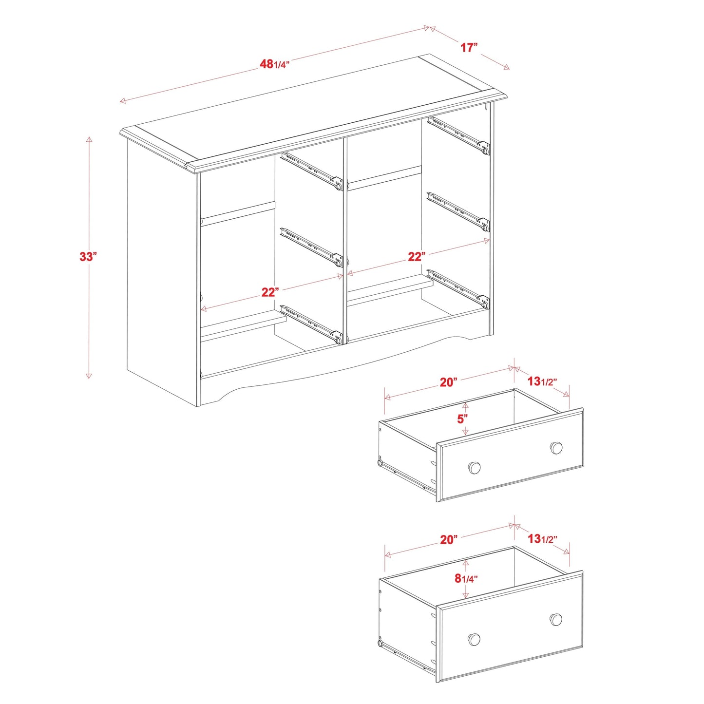 Commode à 6 tiroirs 100% bois massif Palace Imports