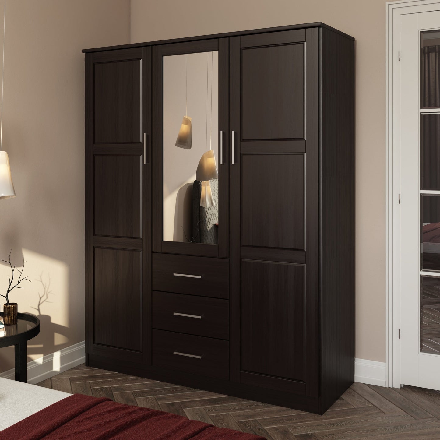 Armoire-penderie Palace Imports Cosmo 3 portes, 100 % bois massif, avec portes en bois massif ou miroir