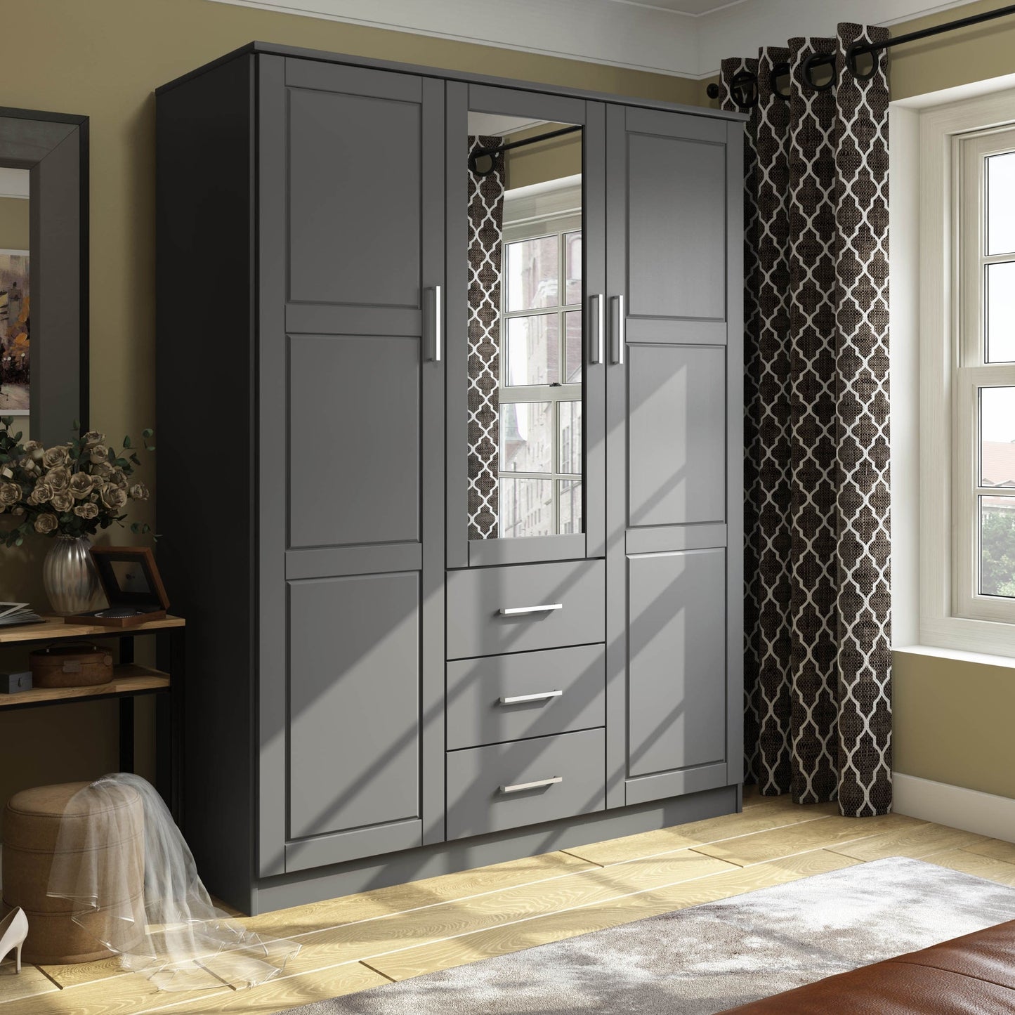Armoire-penderie Palace Imports Cosmo 3 portes, 100 % bois massif, avec portes en bois massif ou miroir