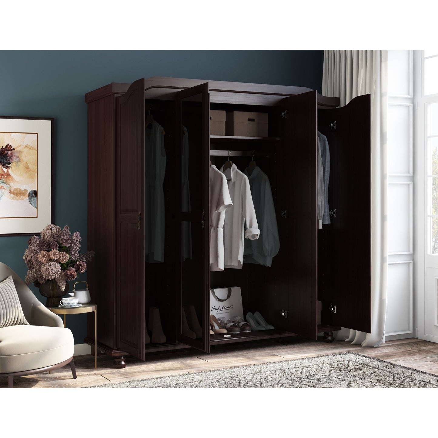 Armoire-penderie Kyle 4 portes de Palace Imports, 100 % bois massif, avec portes en bois massif ou miroir