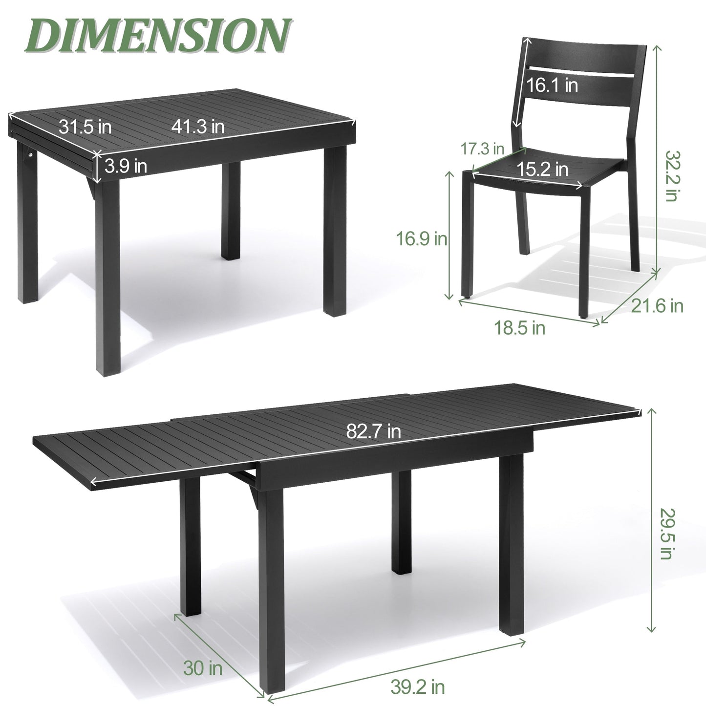 Ensemble de salle à manger d'extérieur en aluminium Pellebant 5/7/9 pièces avec table extensible et chaises empilables