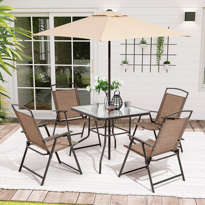 Ensemble de patio Pellebant 6 pièces avec table, parasol et 4 chaises pliantes - 22,4 L x 26,8 P x 34,4 H