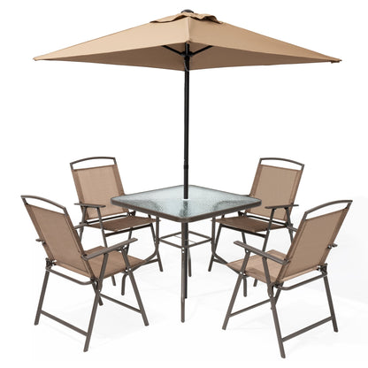 Ensemble de patio Pellebant 6 pièces avec table, parasol et 4 chaises pliantes - 22,4 L x 26,8 P x 34,4 H