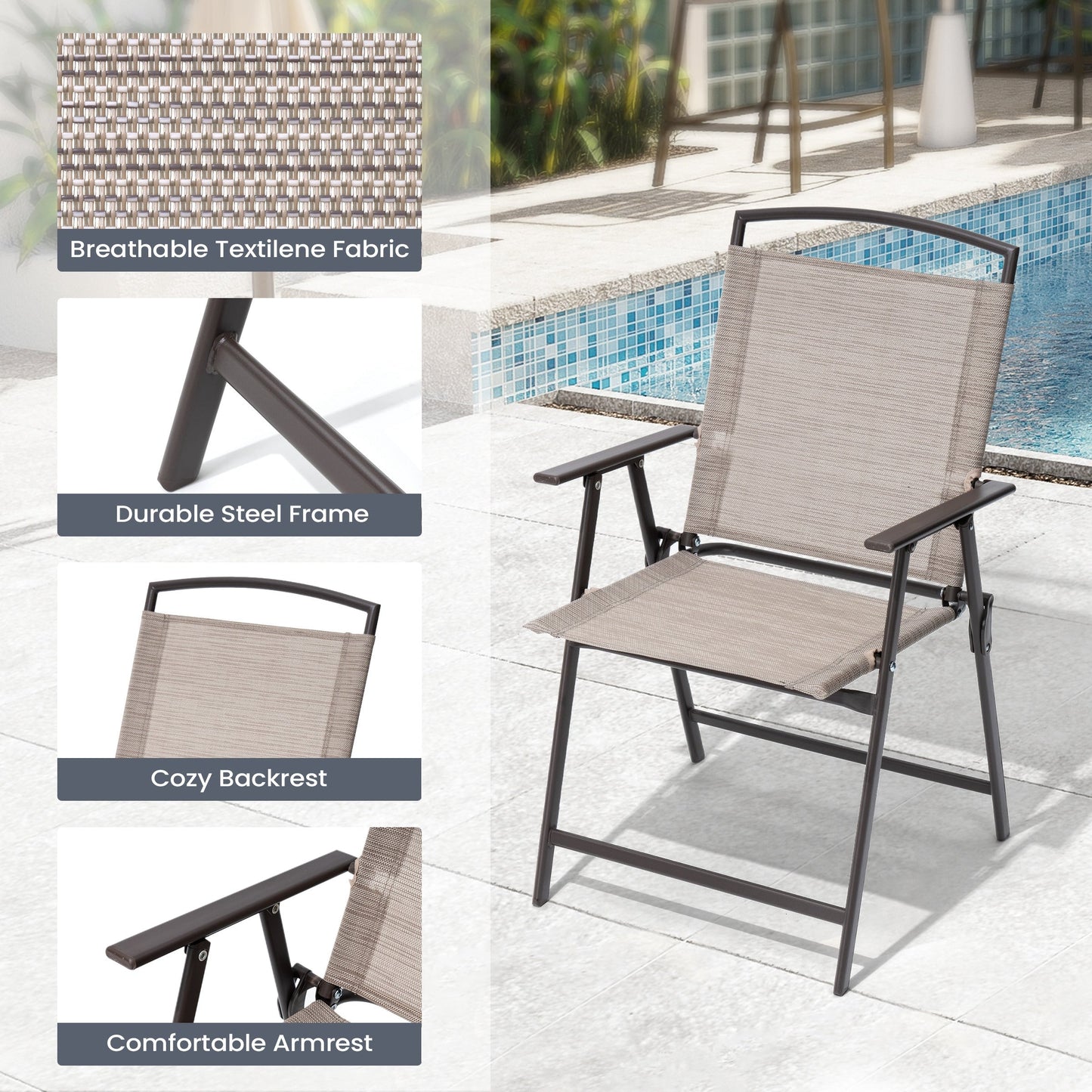 Ensemble de patio Pellebant 6 pièces avec table, parasol et 4 chaises pliantes - 22,4 L x 26,8 P x 34,4 H