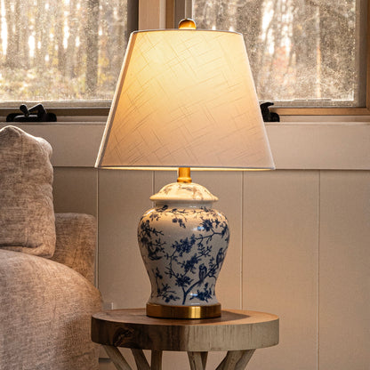 Lampe de table LED Penelope 22 Chinoiserie, bleu/blanc, par JONATHAN Y