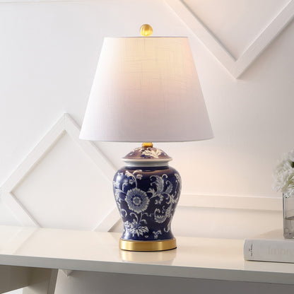Lampe de table LED Penelope 22 Chinoiserie, bleu/blanc, par JONATHAN Y