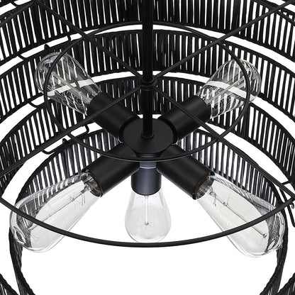 Lustre Piersan à 5 lumières de style bohème moderne avec abat-jour étagé en rotin - 66 cm de large