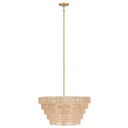 Lustre Piersan à 5 lumières de style bohème moderne avec abat-jour étagé en rotin - 66 cm de large
