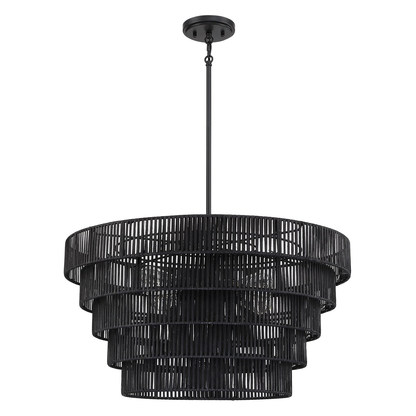 Lustre Piersan à 5 lumières de style bohème moderne avec abat-jour étagé en rotin - 66 cm de large