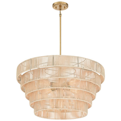 Lustre Piersan à 5 lumières de style bohème moderne avec abat-jour étagé en rotin - 66 cm de large