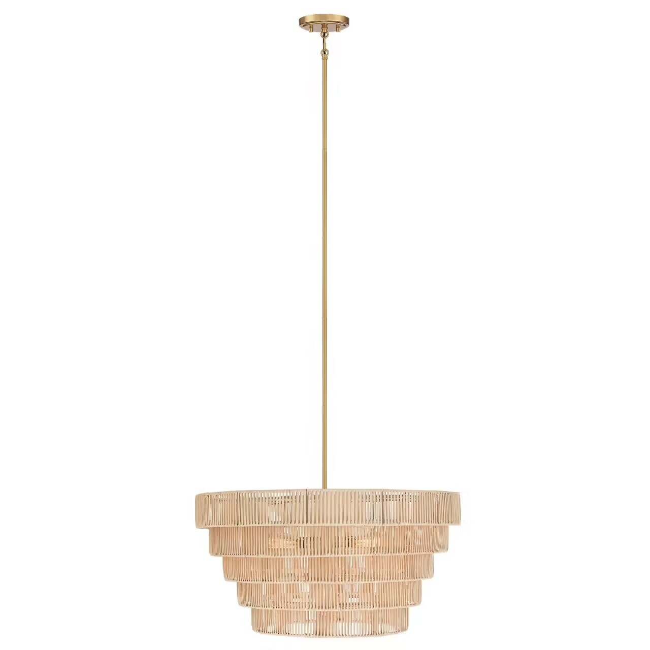 Lustre Piersan à 5 lumières de style bohème moderne avec abat-jour étagé en rotin - 66 cm de large