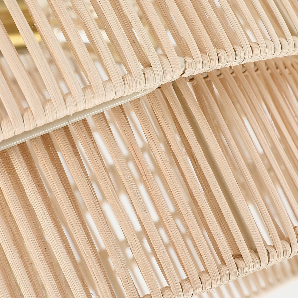 Lustre Piersan à 5 lumières de style bohème moderne avec abat-jour étagé en rotin - 66 cm de large