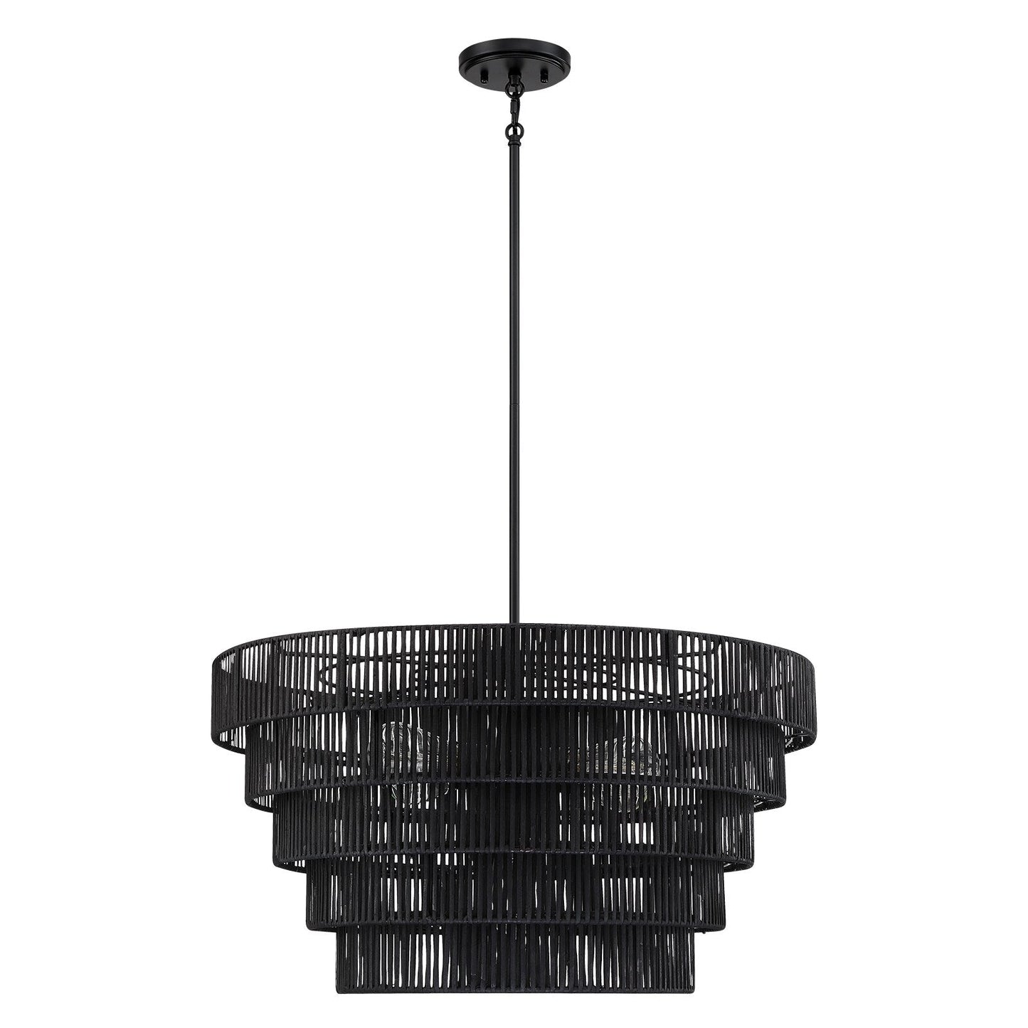 Lustre Piersan à 5 lumières de style bohème moderne avec abat-jour étagé en rotin - 66 cm de large