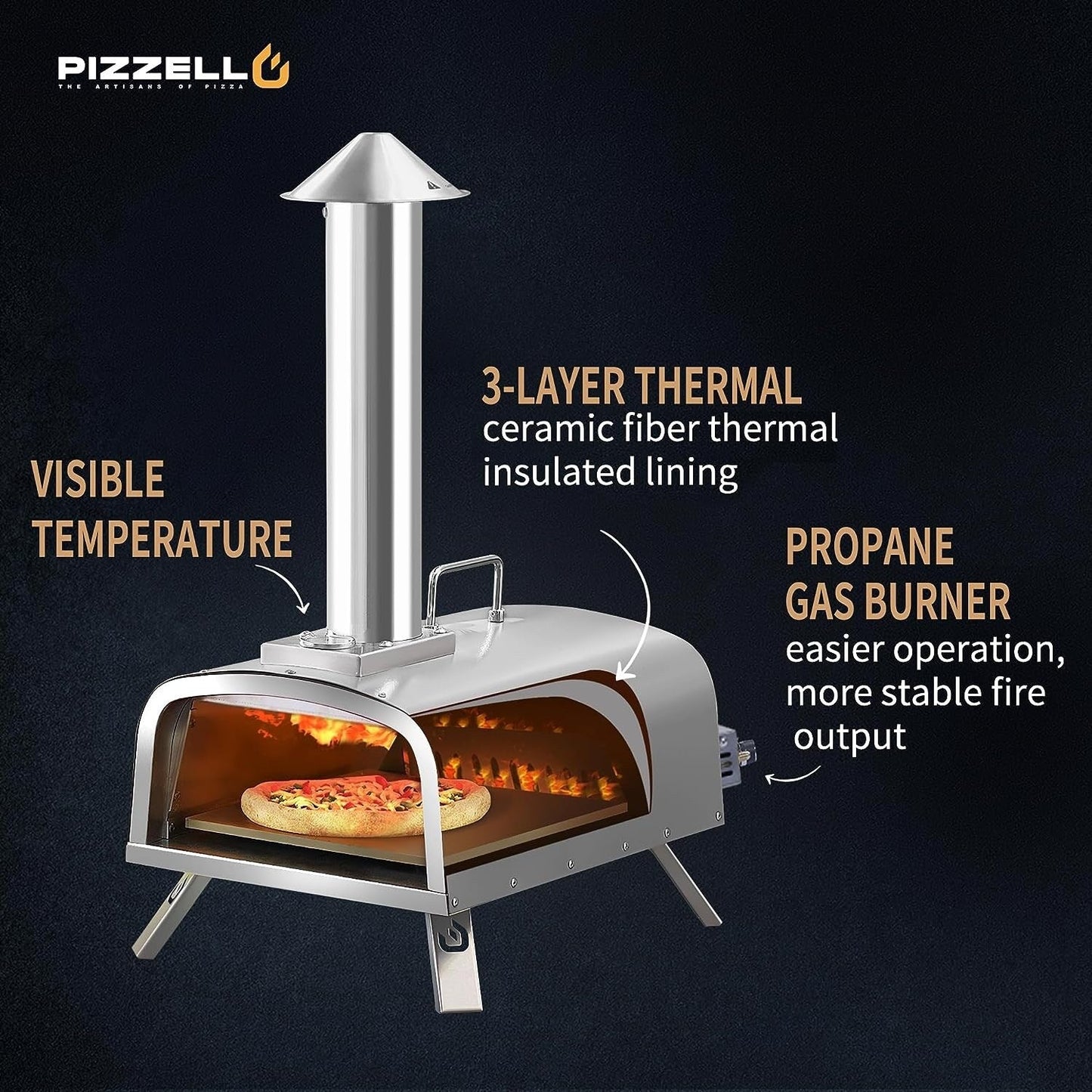 Four à pizza extérieur multi-combustibles avec brûleur à gaz et boîte à bois - 30 cm
