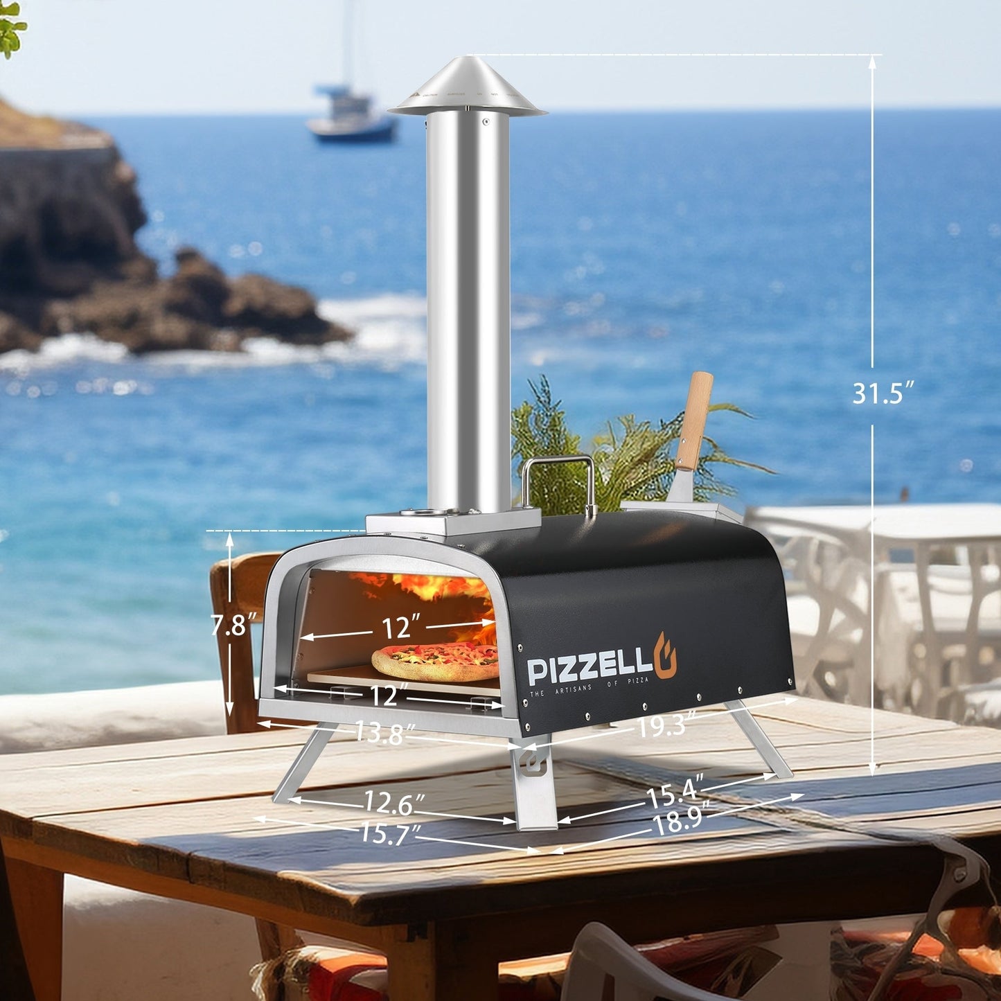 Four à pizza extérieur multi-combustibles avec brûleur à gaz et boîte à bois - 30 cm