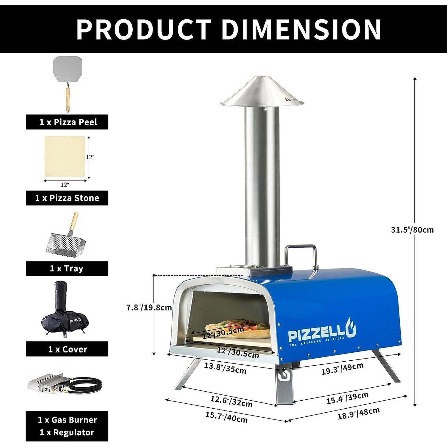 Four à pizza extérieur multi-combustibles avec brûleur à gaz et boîte à bois - 30 cm