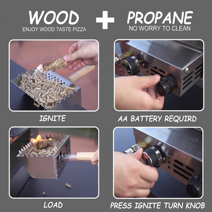Four à pizza extérieur multi-combustibles avec brûleur à gaz et boîte à bois - 30 cm