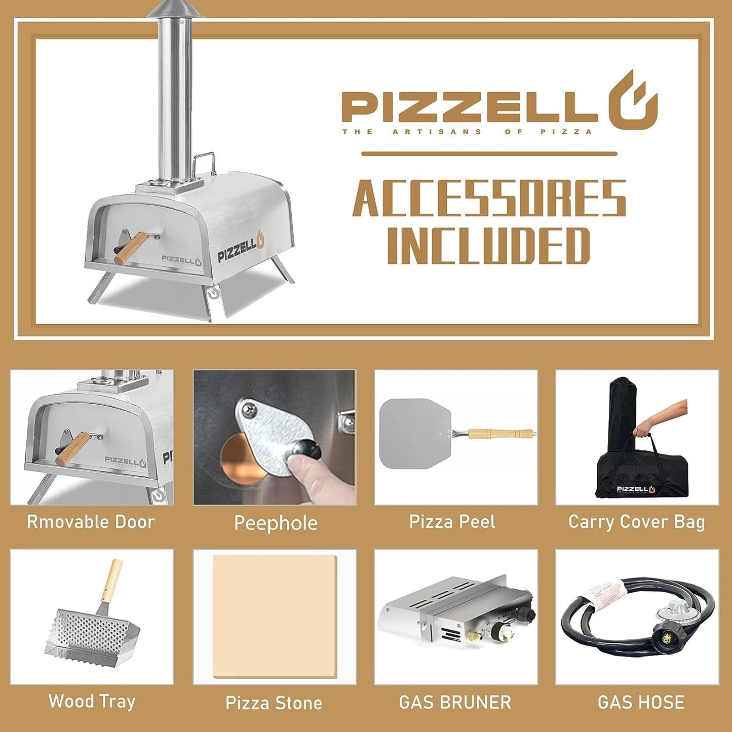 Four à pizza extérieur multi-combustibles avec brûleur à gaz et boîte à bois - 30 cm