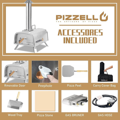 Four à pizza extérieur multi-combustibles avec brûleur à gaz et boîte à bois - 30 cm