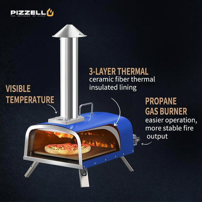 Four à pizza extérieur multi-combustibles avec brûleur à gaz et boîte à bois - 30 cm