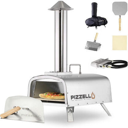 Four à pizza extérieur multi-combustibles avec brûleur à gaz et boîte à bois - 30 cm