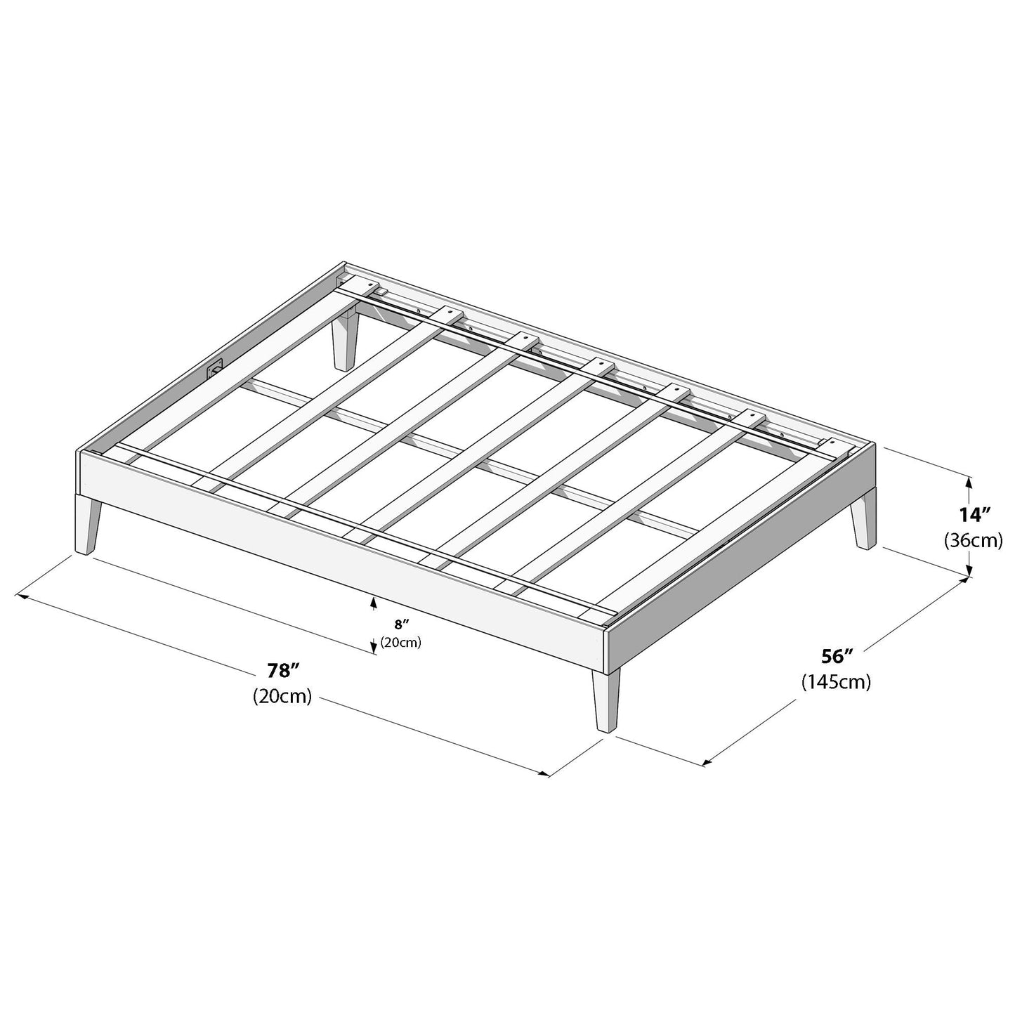 Lit plateforme pleine grandeur à planches et poutres