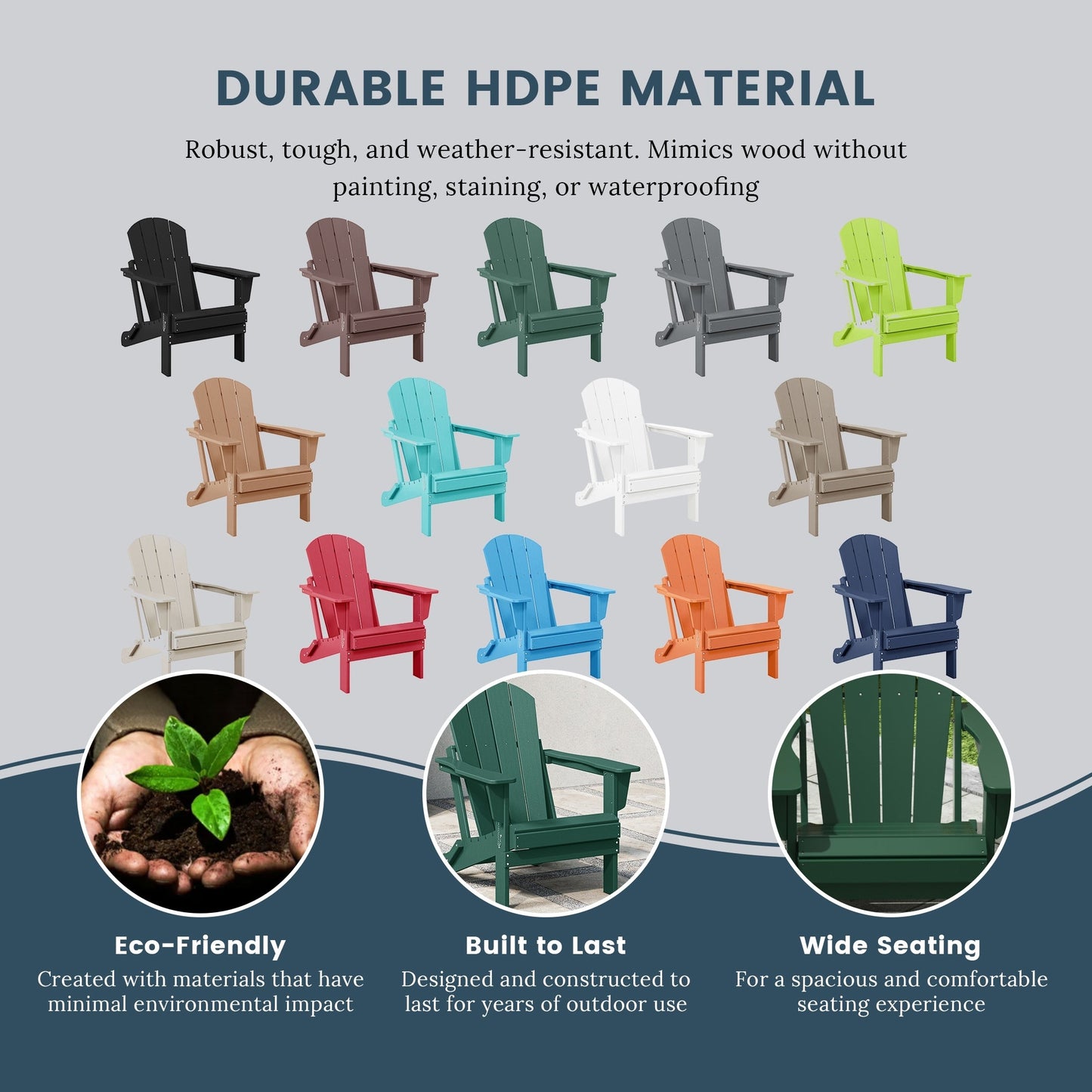 Chaise Adirondack pliante d'extérieur Polytrends Laguna résistante à la décoloration et aux intempéries