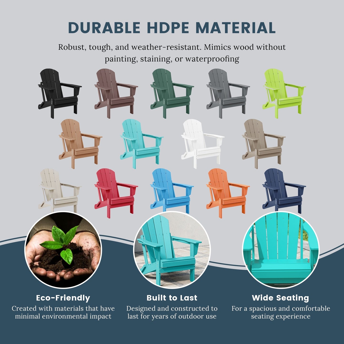 Chaise Adirondack pliante d'extérieur Polytrends Laguna résistante à la décoloration et aux intempéries