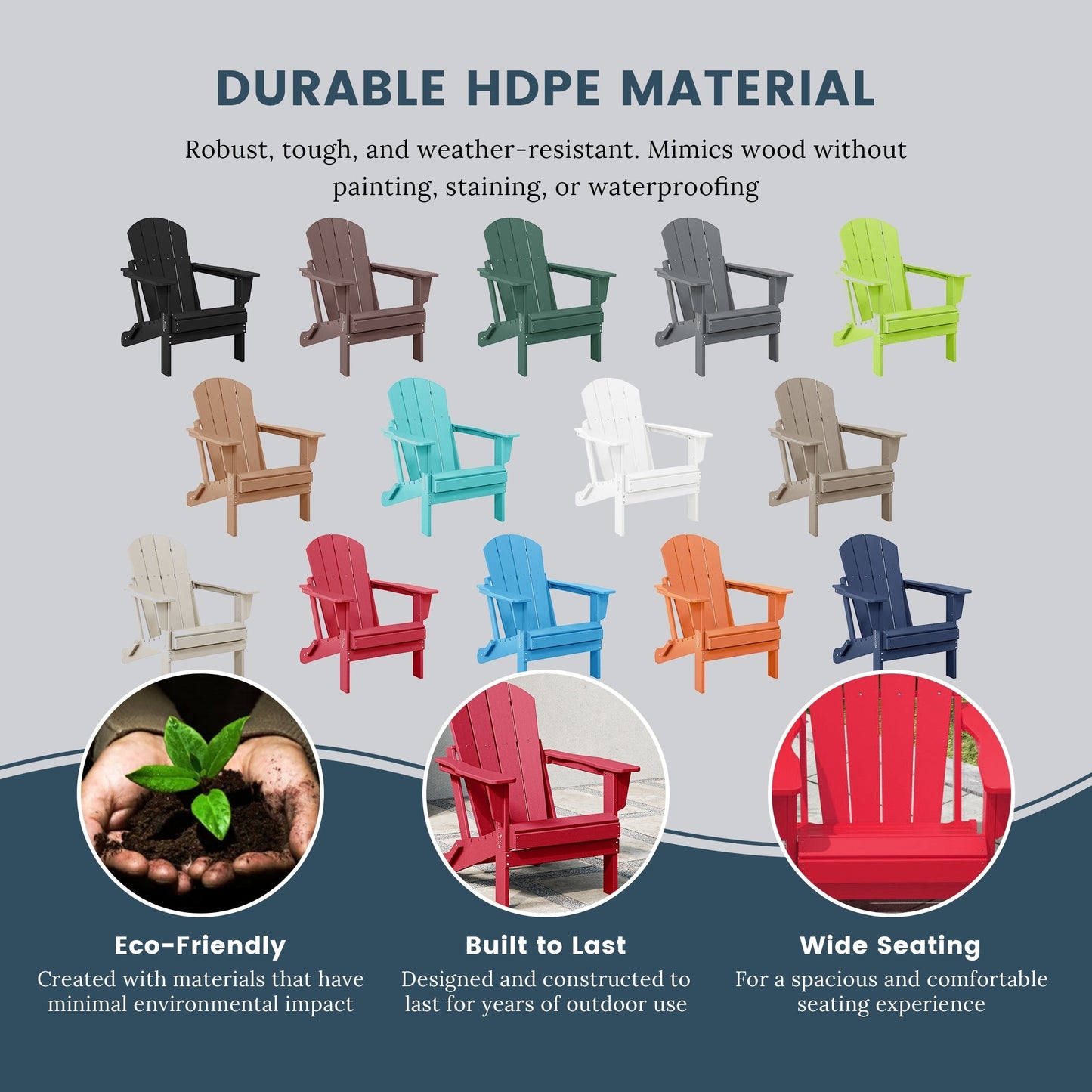 Chaise Adirondack pliante d'extérieur Polytrends Laguna résistante à la décoloration et aux intempéries