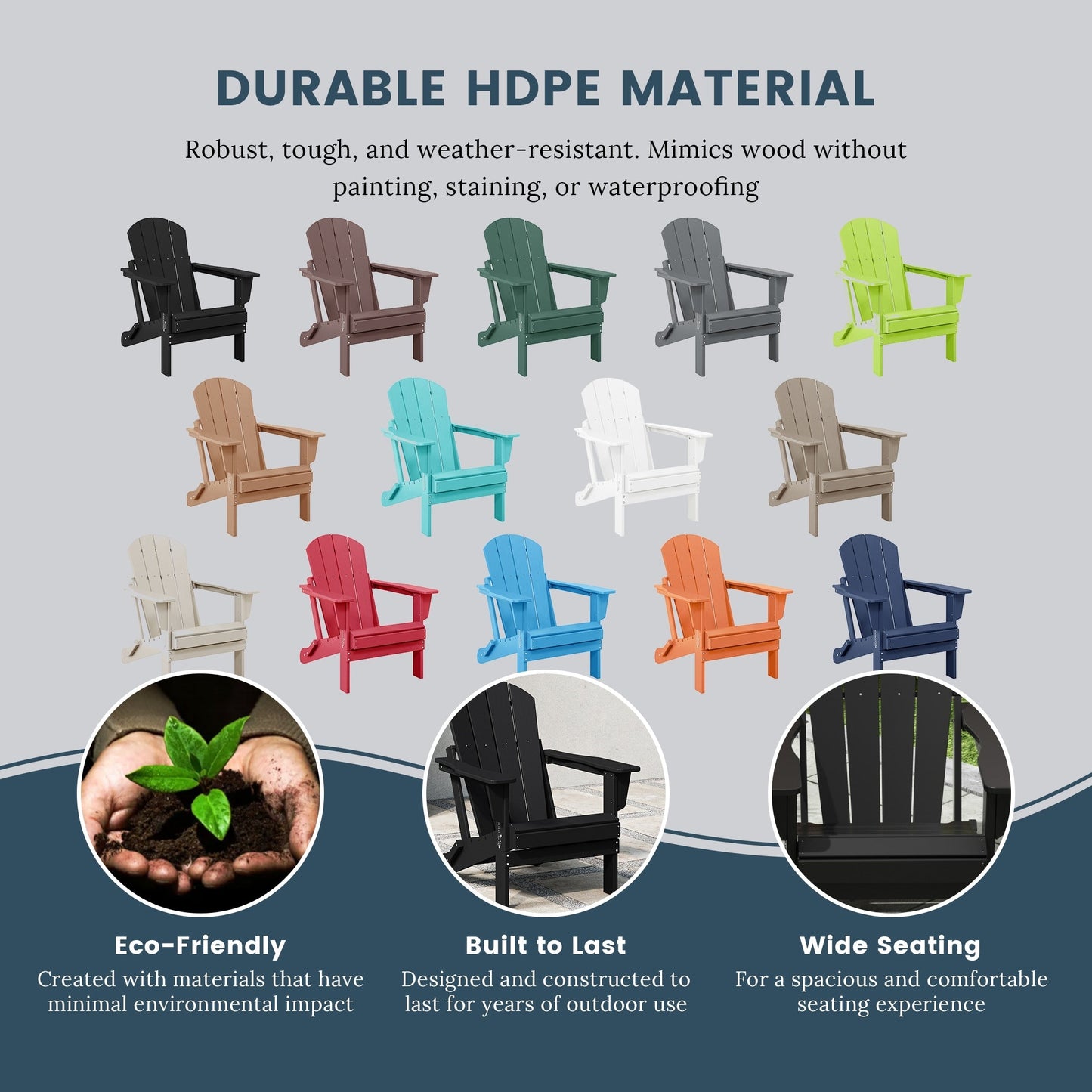 Chaise Adirondack pliante d'extérieur Polytrends Laguna résistante à la décoloration et aux intempéries