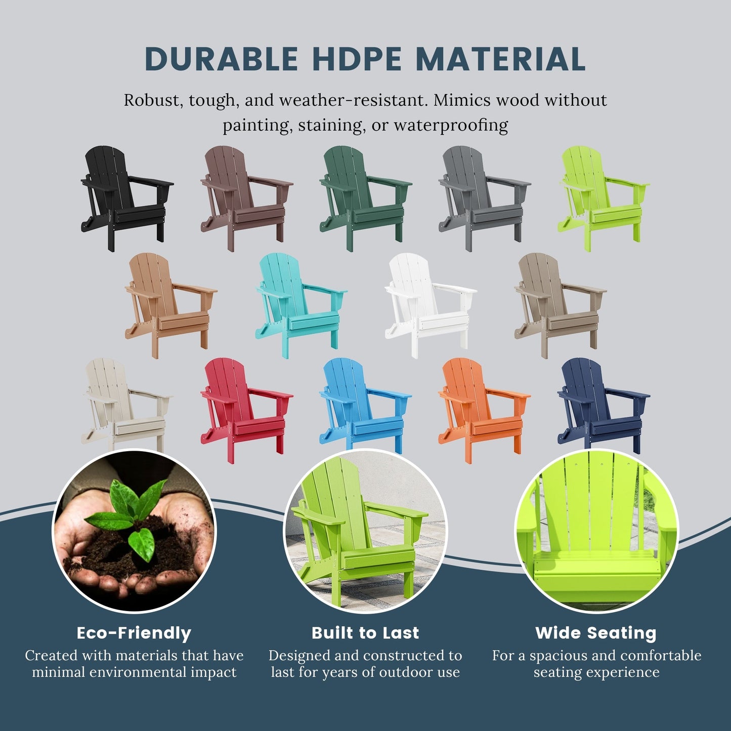 Chaise Adirondack pliante d'extérieur Polytrends Laguna résistante à la décoloration et aux intempéries