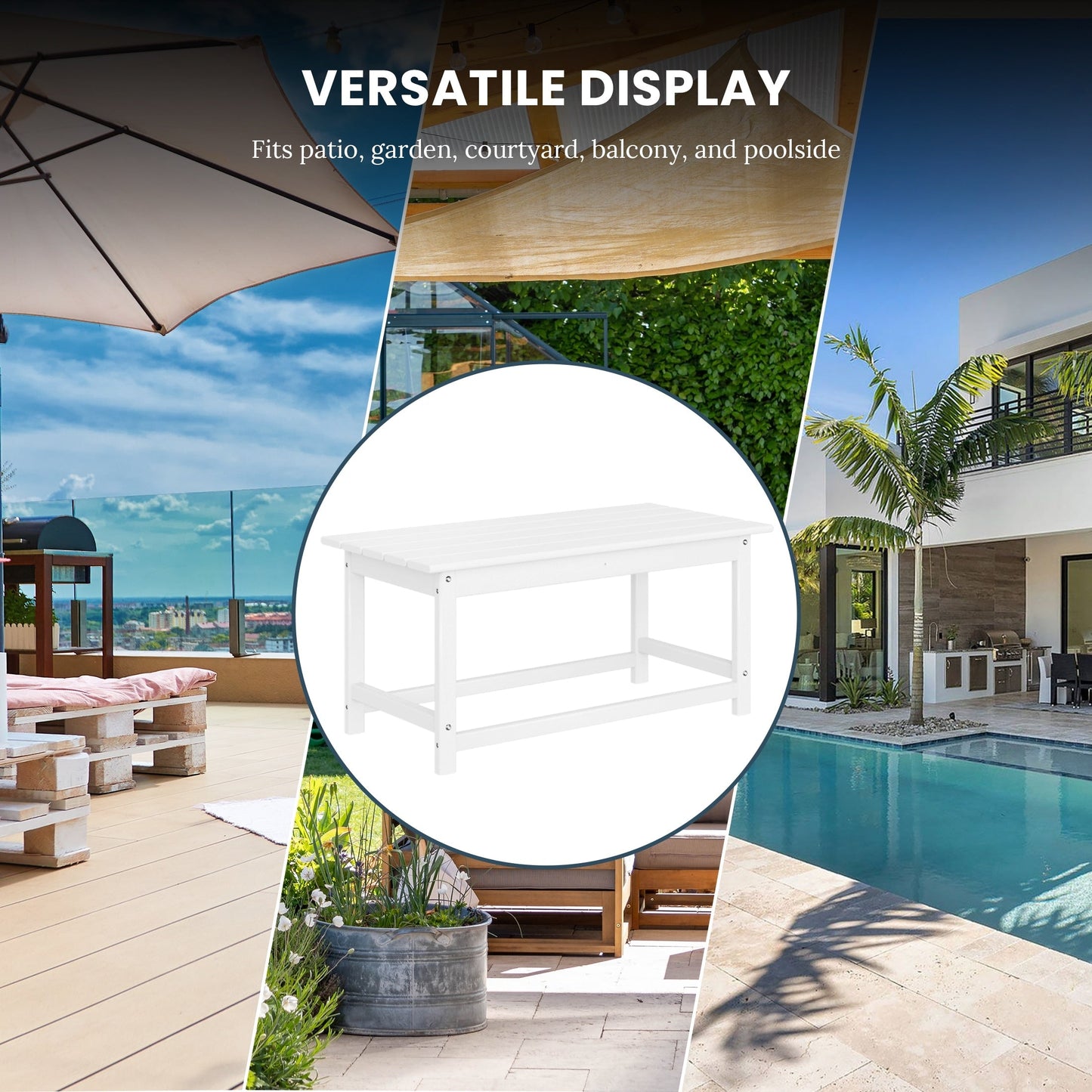 Table basse rectangulaire d'extérieur Polytrends Laguna en PEHD, résistante aux intempéries