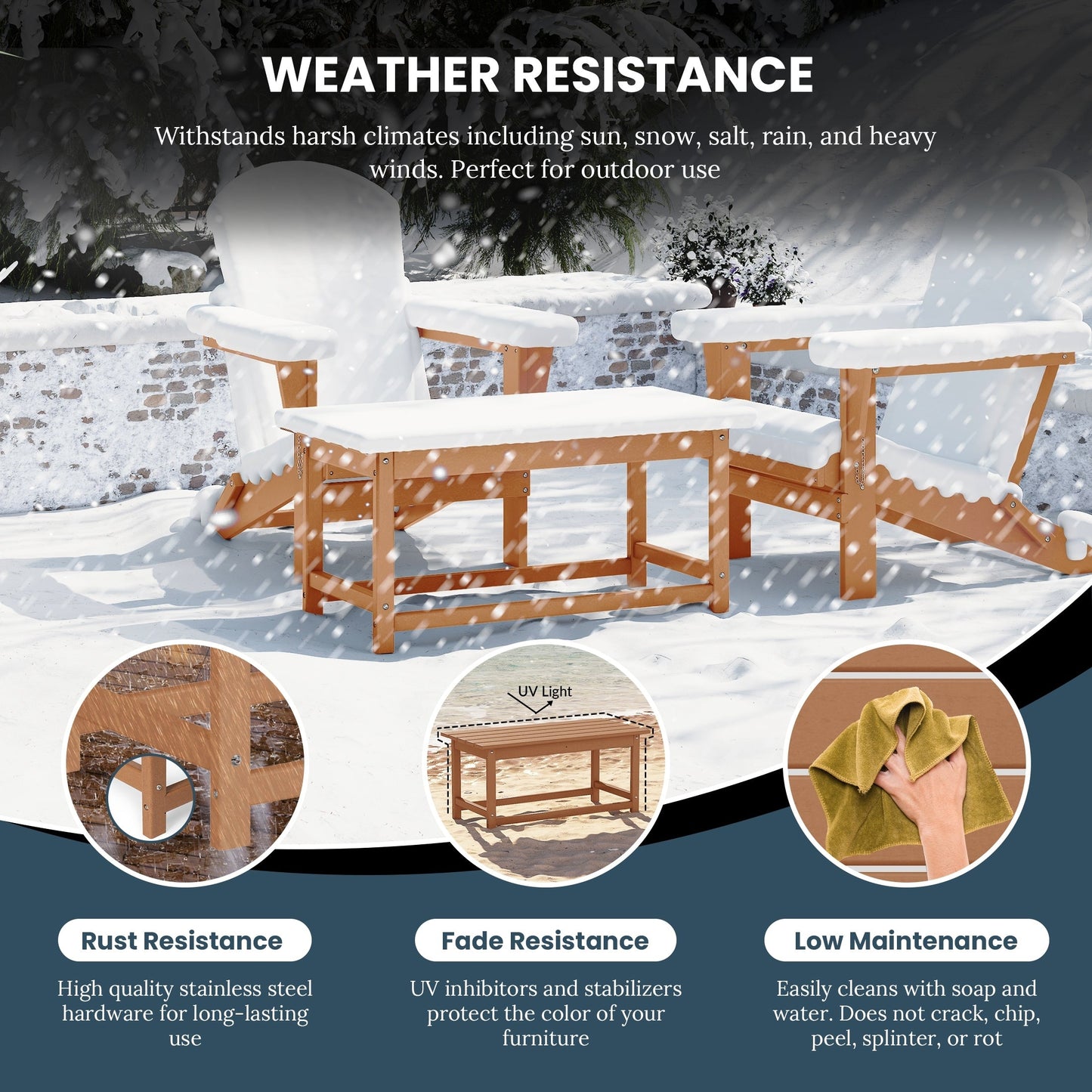 Table basse rectangulaire d'extérieur Polytrends Laguna en PEHD, résistante aux intempéries