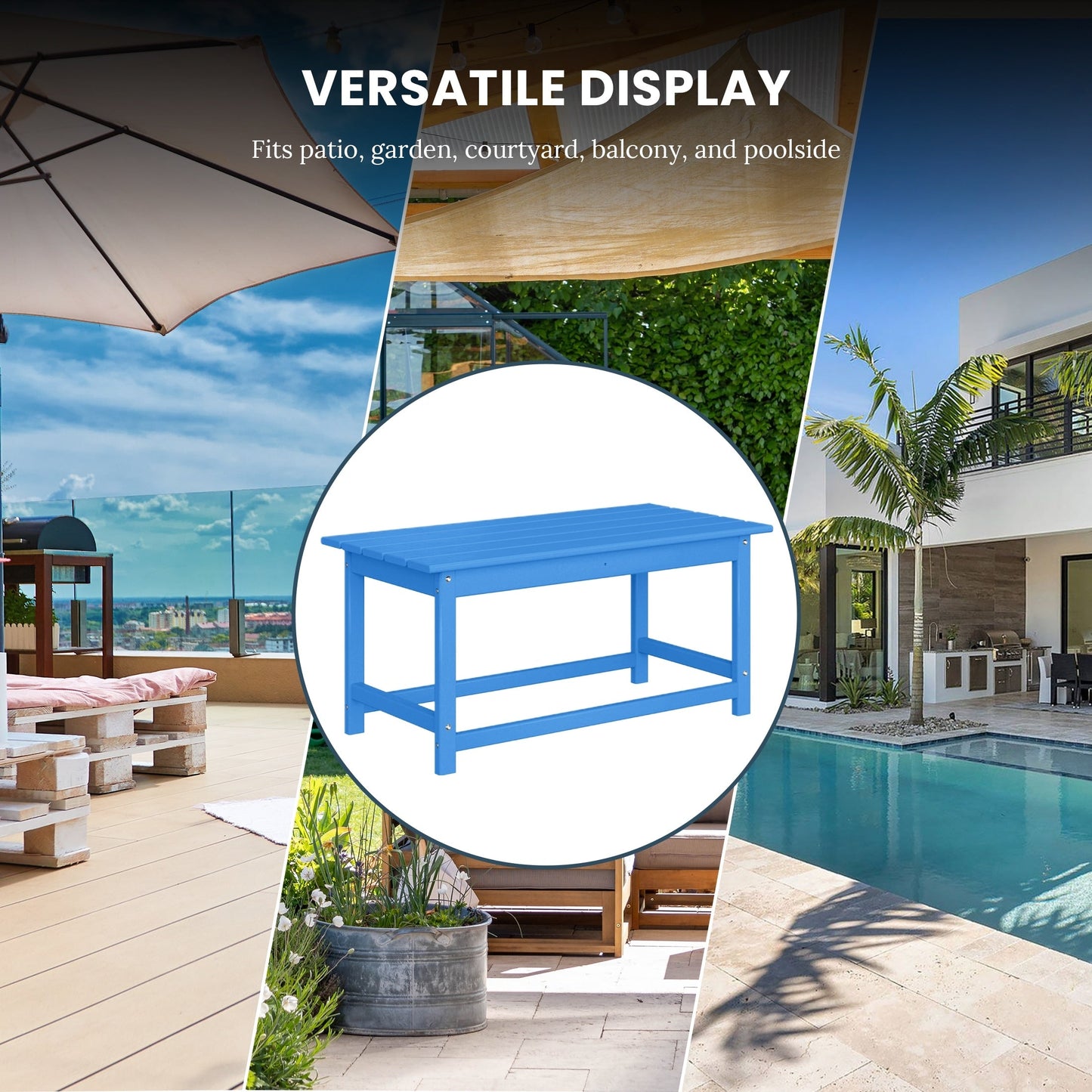 Table basse rectangulaire d'extérieur Polytrends Laguna en PEHD, résistante aux intempéries