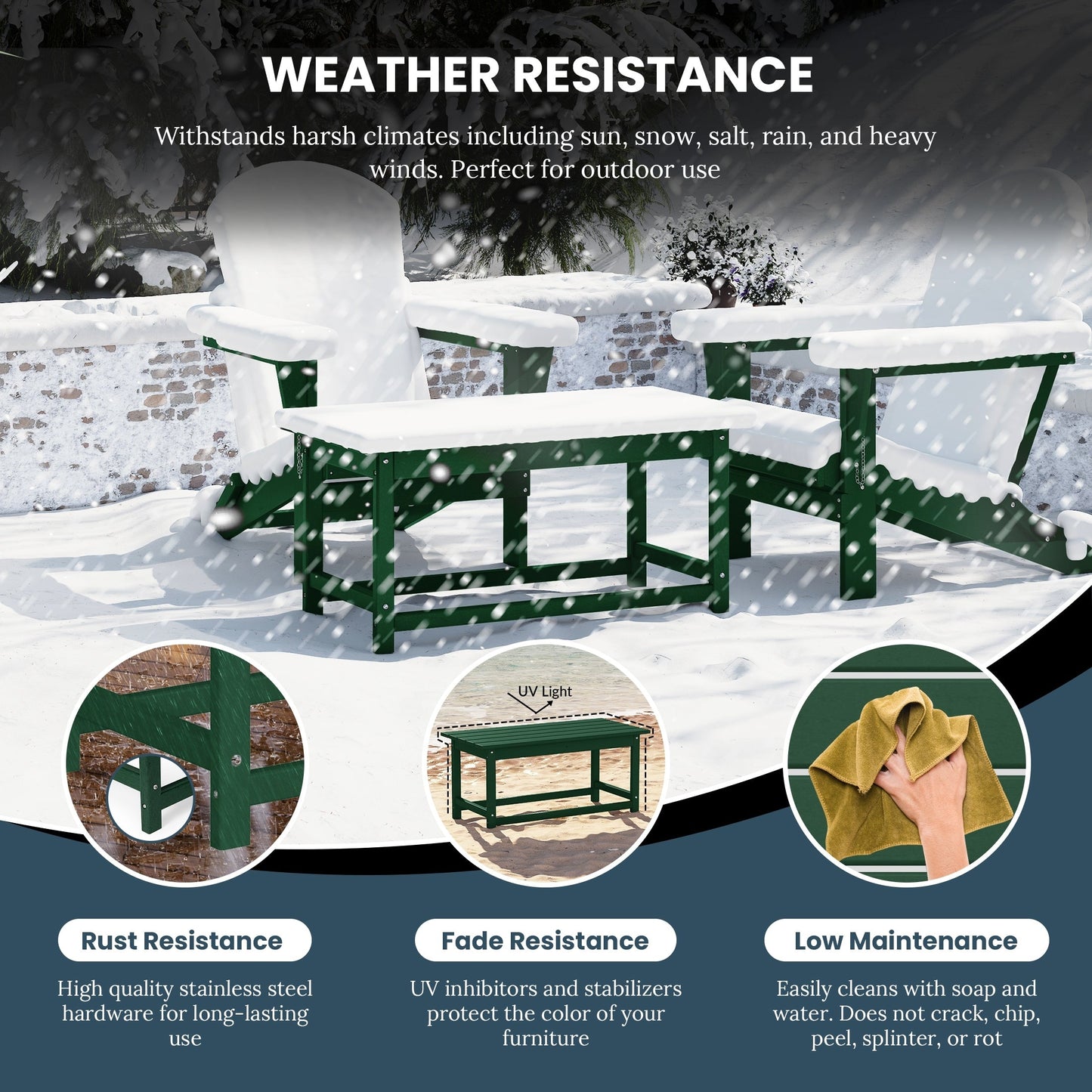 Table basse rectangulaire d'extérieur Polytrends Laguna en PEHD, résistante aux intempéries