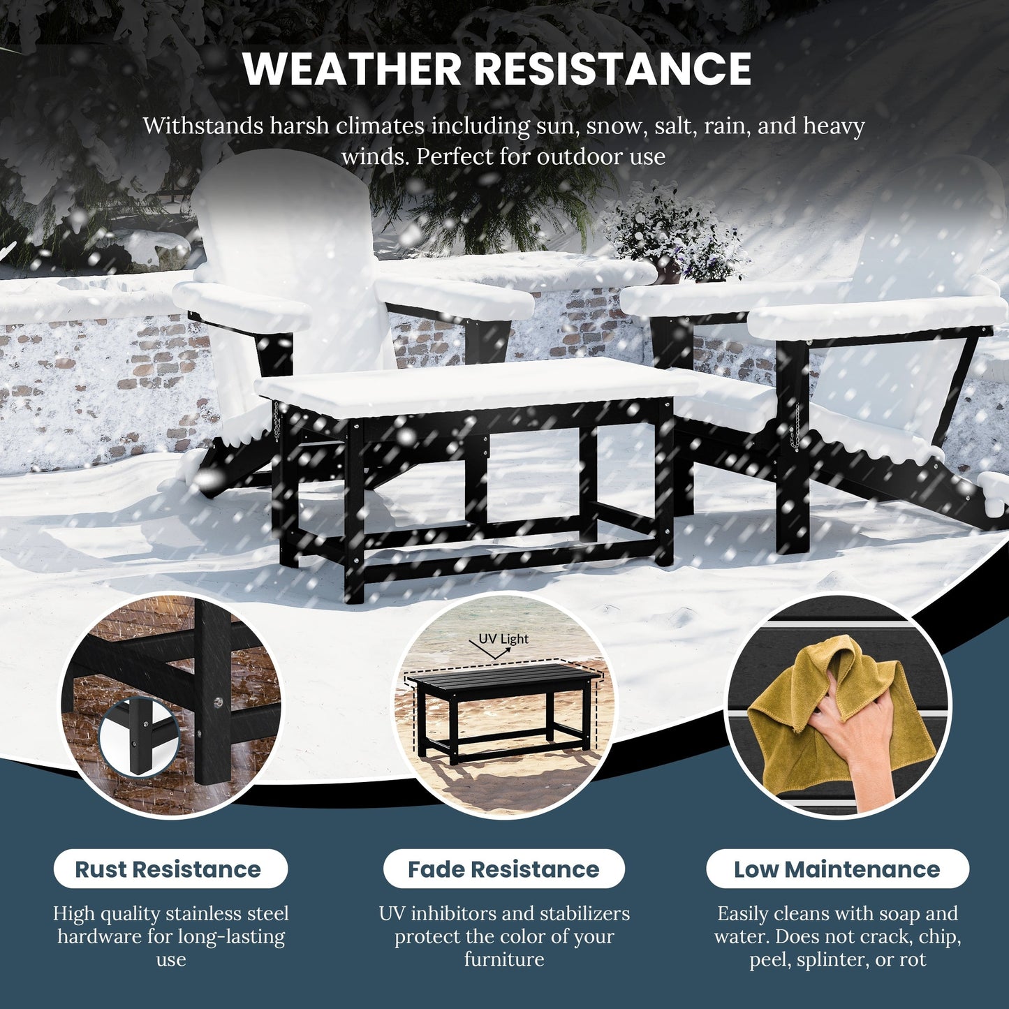 Table basse rectangulaire d'extérieur Polytrends Laguna en PEHD, résistante aux intempéries