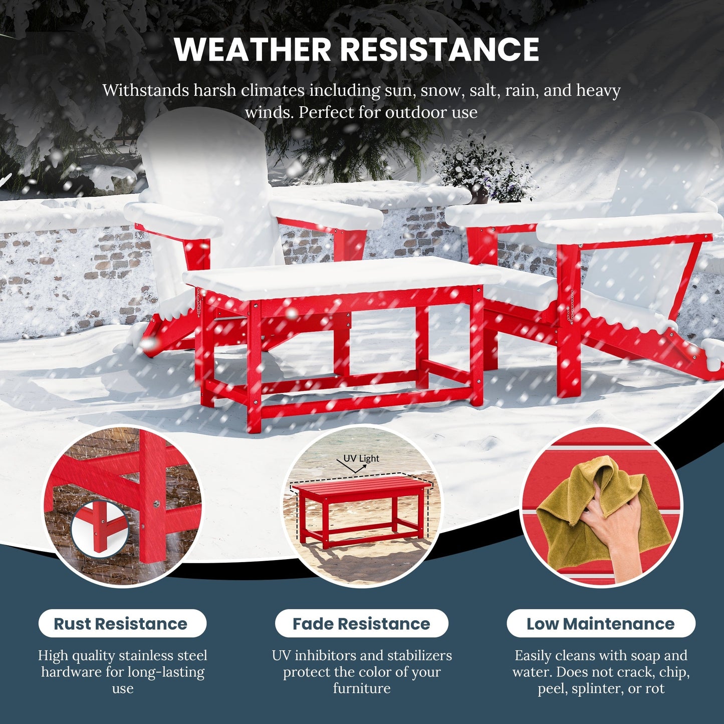 Table basse rectangulaire d'extérieur Polytrends Laguna en PEHD, résistante aux intempéries