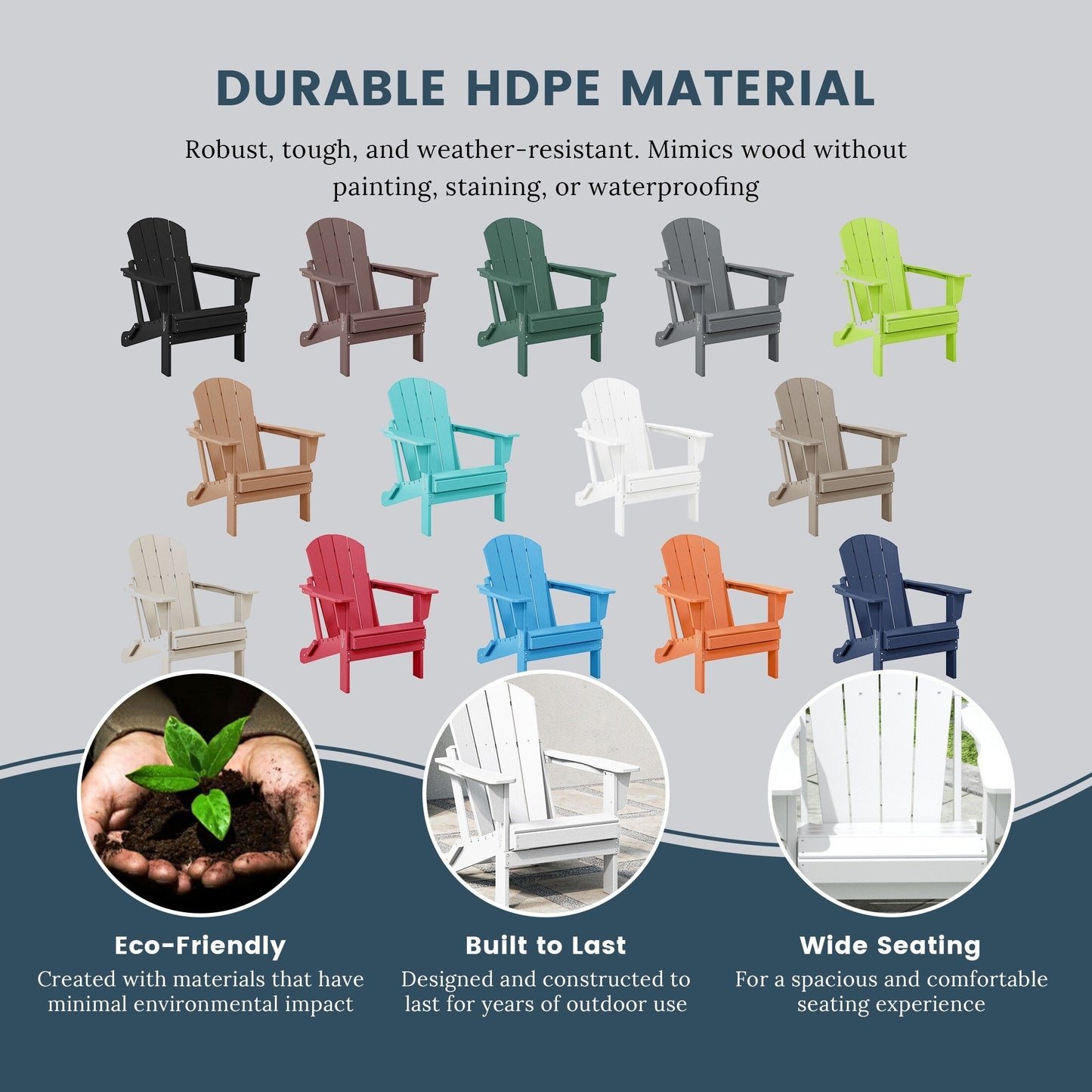 Chaises Adirondack pliantes d'extérieur Polytrends Laguna résistantes aux intempéries (lot de 2)