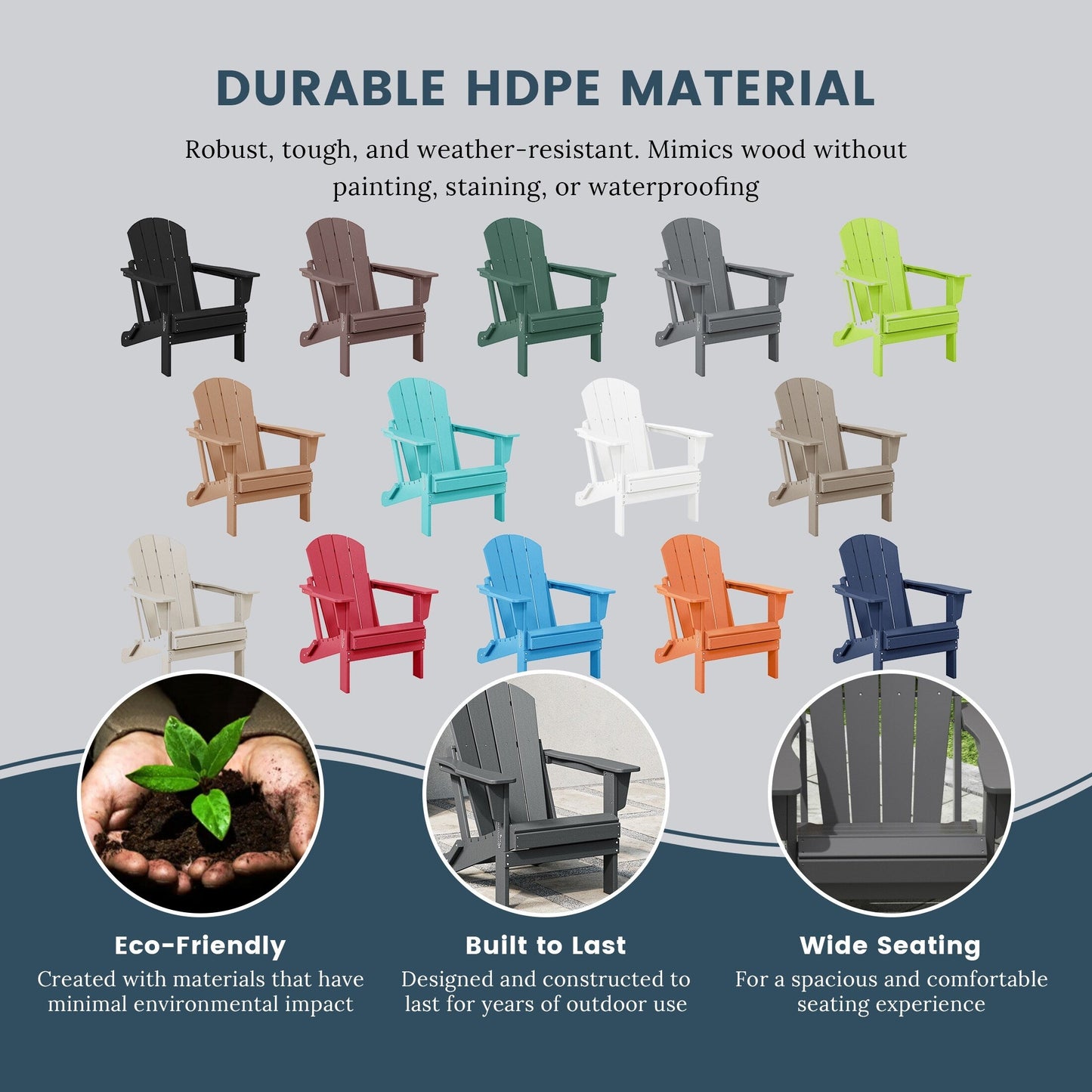 Chaises Adirondack pliantes d'extérieur Polytrends Laguna résistantes aux intempéries (lot de 2)