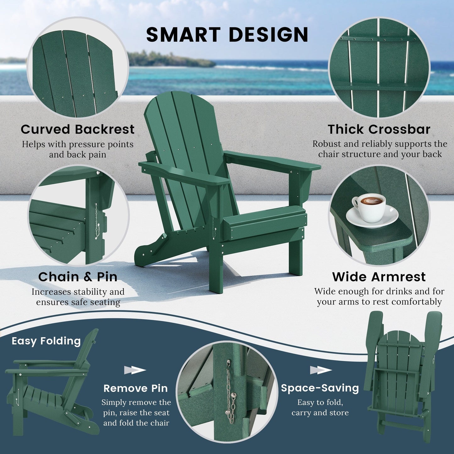 Chaises Adirondack pliantes d'extérieur Polytrends Laguna résistantes aux intempéries (lot de 2)