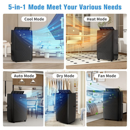 Climatiseur portable avec chauffage – 12 000 BTU en refroidissement et 10 000 BTU en chauffage pour des pièces jusqu’à 700 pieds carrés