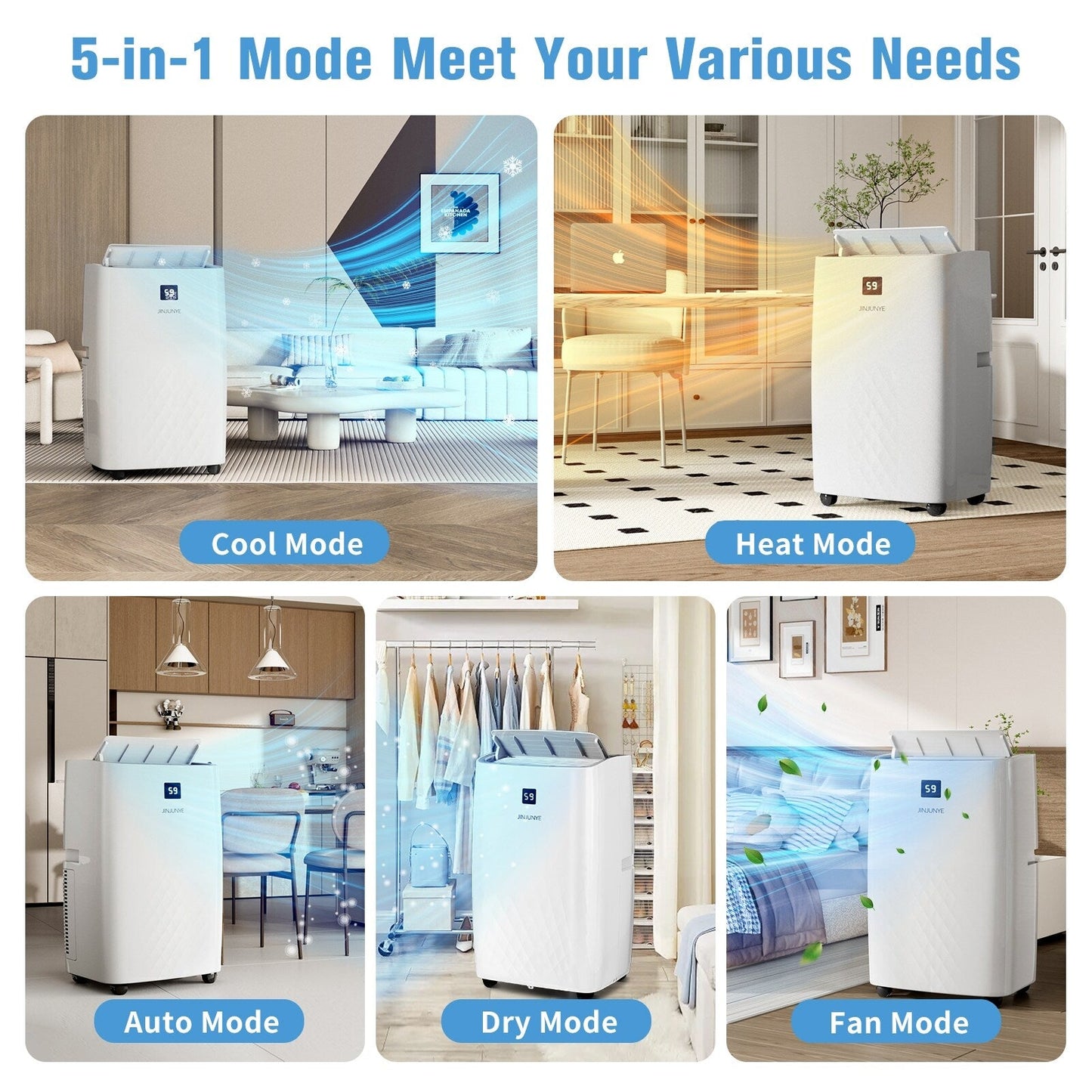 Climatiseur portable avec chauffage – 12 000 BTU en refroidissement et 10 000 BTU en chauffage pour des pièces jusqu’à 700 pieds carrés