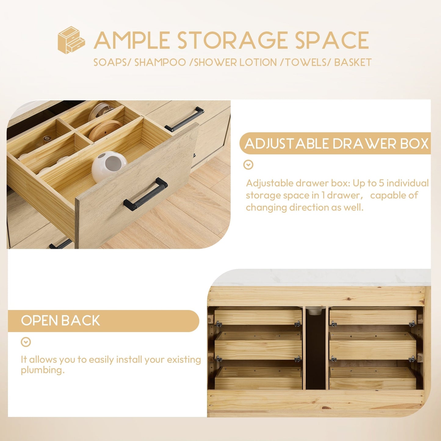 Meuble-lavabo Porto avec plateau en quartz blanc, sans miroir.