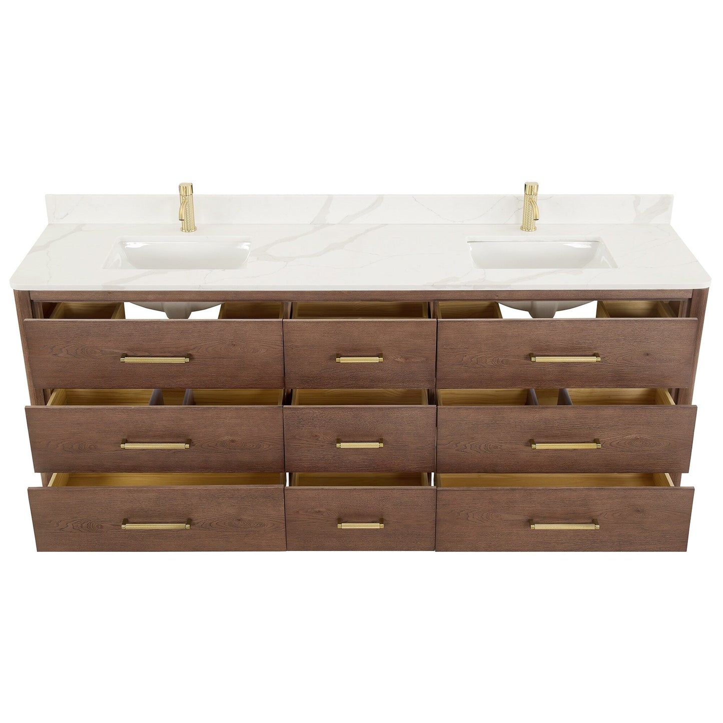 Meuble-lavabo Porto avec plateau en quartz blanc, sans miroir.