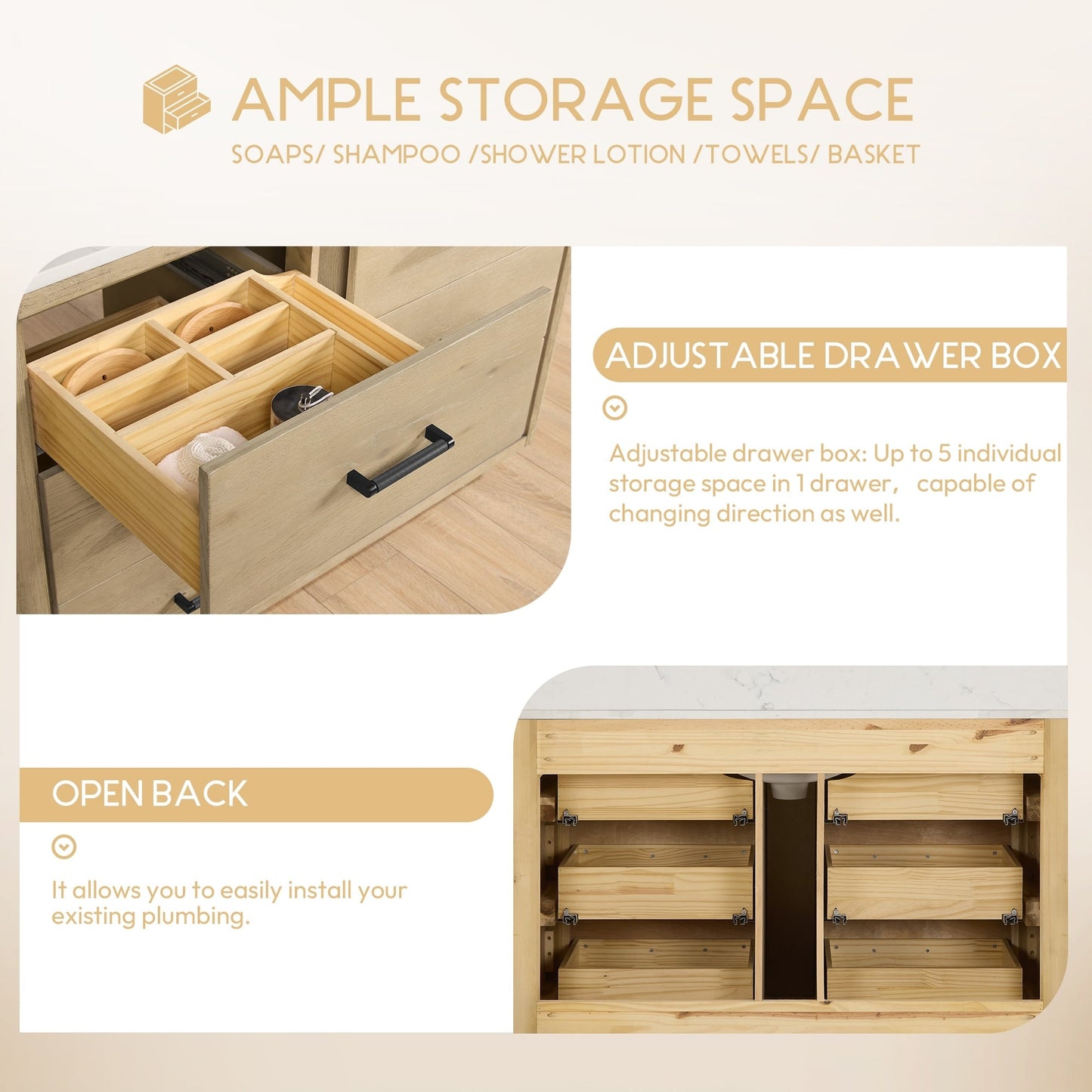 Meuble-lavabo Porto avec plateau en quartz blanc, sans miroir.