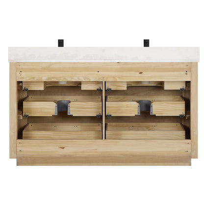 Meuble-lavabo Porto avec plateau en quartz blanc, sans miroir.